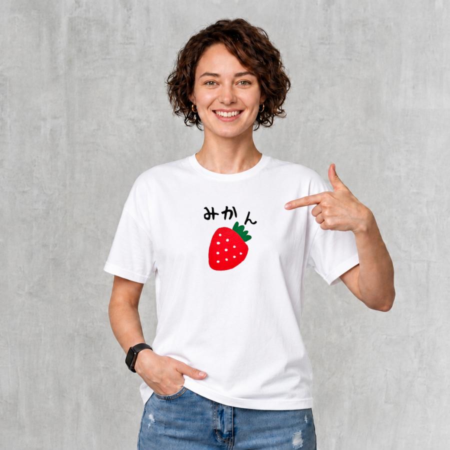 みかん いちご Tシャツ 半袖 白 黒 大阪名物 なんでやねん ギャグ ネタ 