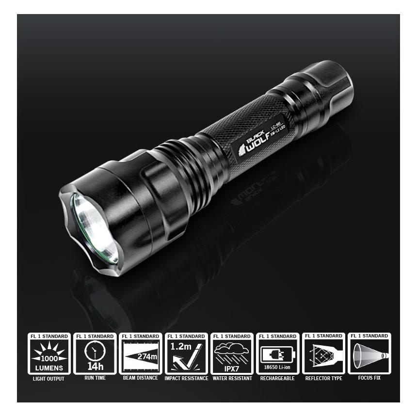 BLACK WOLF（ブラックウルフ） LEDハンディライト 充電式 防災 防犯