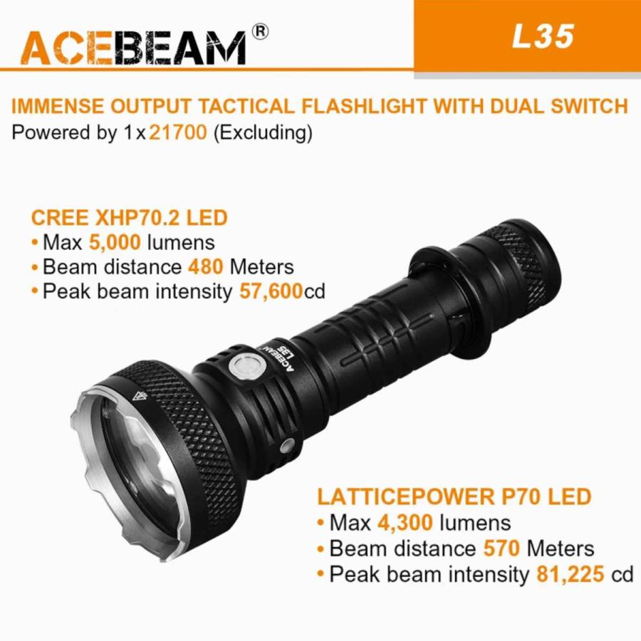 ACEBEAM L35 LEDハンディライトエースビーム ブラック 充電式 防水IPX8 