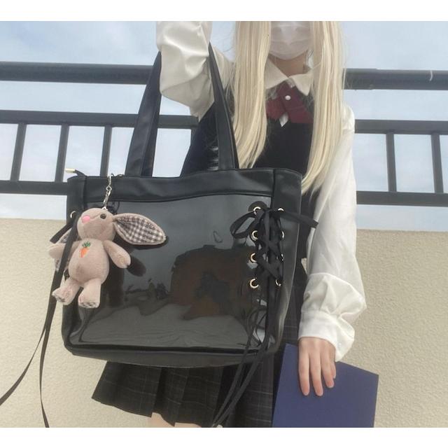 痛バッグ トートバッグ a4 大容量 大きめ リボン レースアップ ライブ