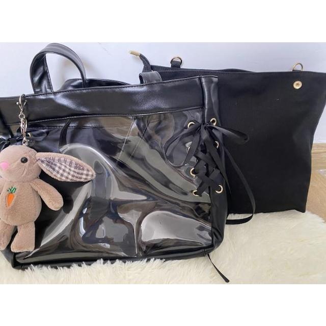 痛バッグ トートバッグ a4 大容量 大きめ リボン レースアップ ライブ