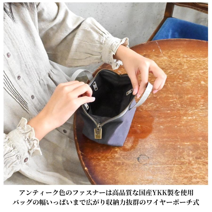 帆布ミニボストンポーチ チャコールグレー×選べる本革持ち手6色