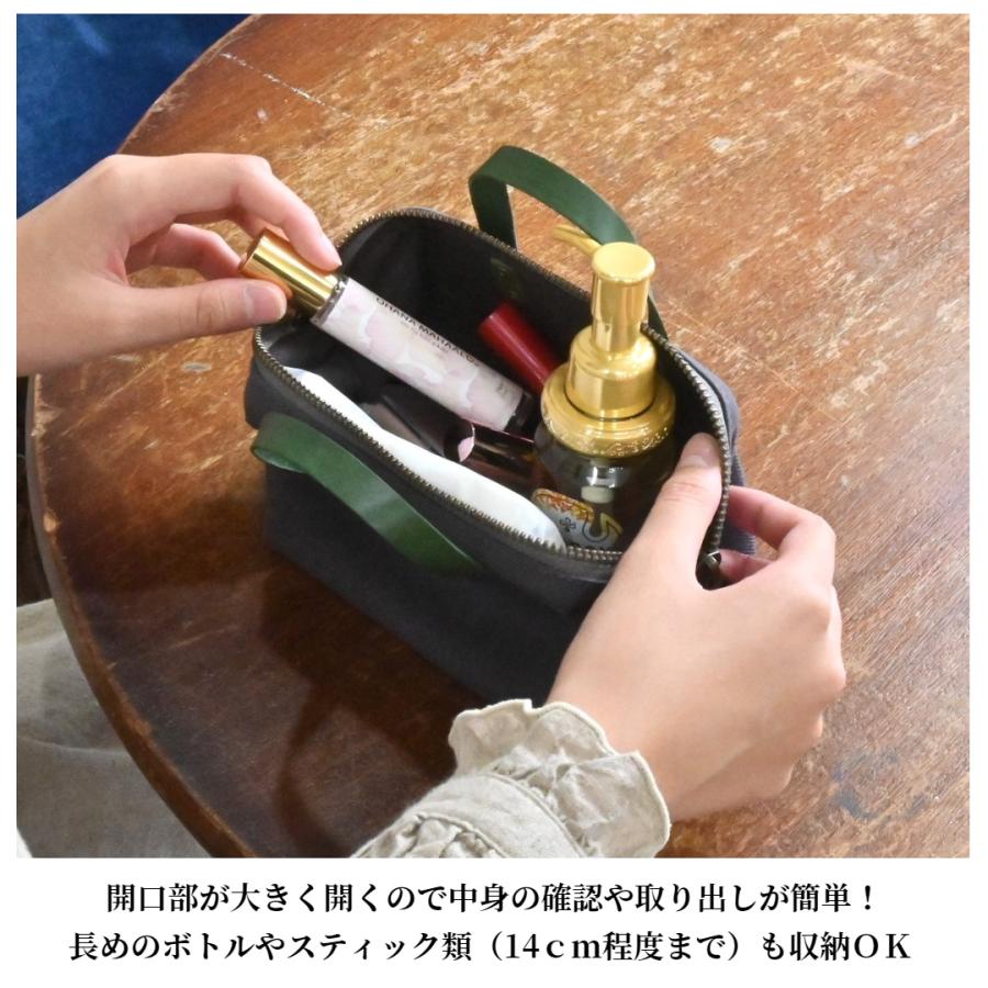 帆布ミニボストンポーチ チャコールグレー×選べる本革持ち手6色