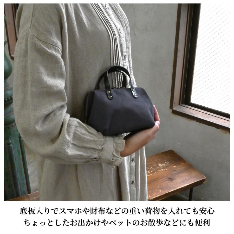 帆布ミニボストンポーチ チャコールグレー×選べる本革持ち手6色