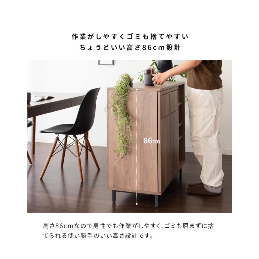 キッチンカウンター ゴミ箱付き 幅90 奥行40 ゴミ箱 45L 分別 2分別