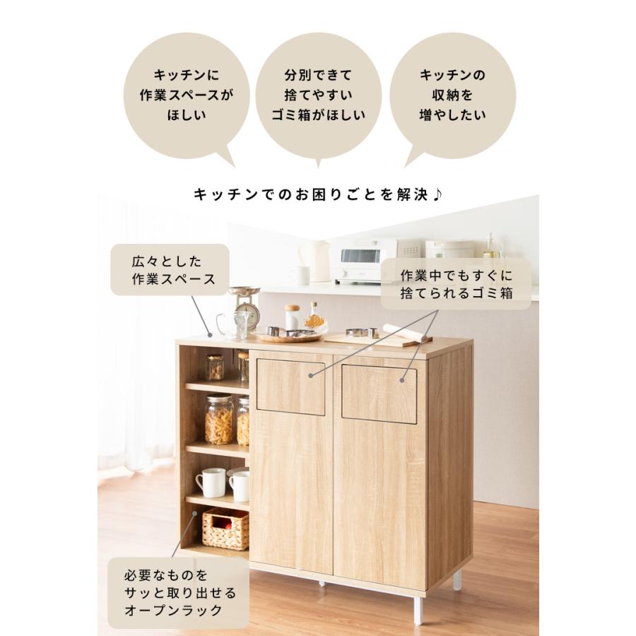 キッチンカウンター 幅90 ゴミ箱付き ゴミ箱 45L 分別 2分別 収納 棚