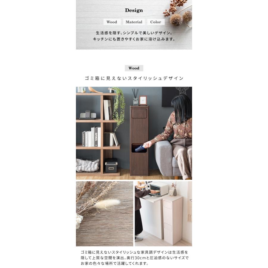 ゴミ箱 ダストボックス 2段 分別 2分別 20L スリム 幅25 ふた付き 木製