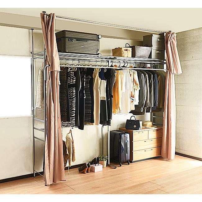突っ張りハンガーラック フロントカーテン付き ハイタイプ/スリム 楽天市場】突っ張り クローゼット ハンガーラック 幅53〜80cm