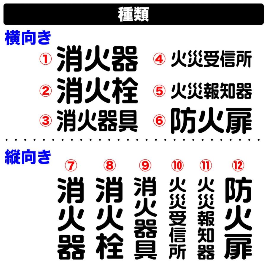 消火器 消火栓 消火器具 火災受信所 火災報知器 防火扉 ステッカー