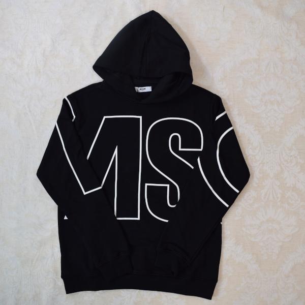 MSGM エムエスジイエム ビッグロゴ パーカー コットン キッズ 14Y ブラック 025304の画像