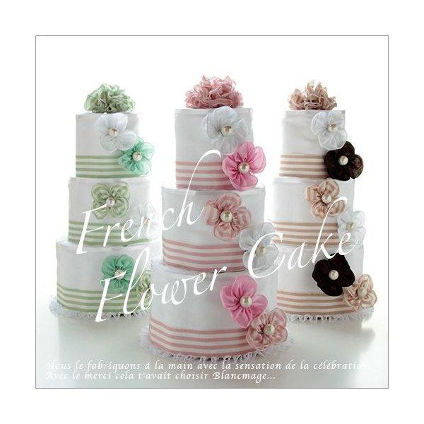 コサージュ付 おむつケーキ オムツケーキ 出産祝い 送料無料 フレンチフラワーコサージュケーキ フレンチリボン_3