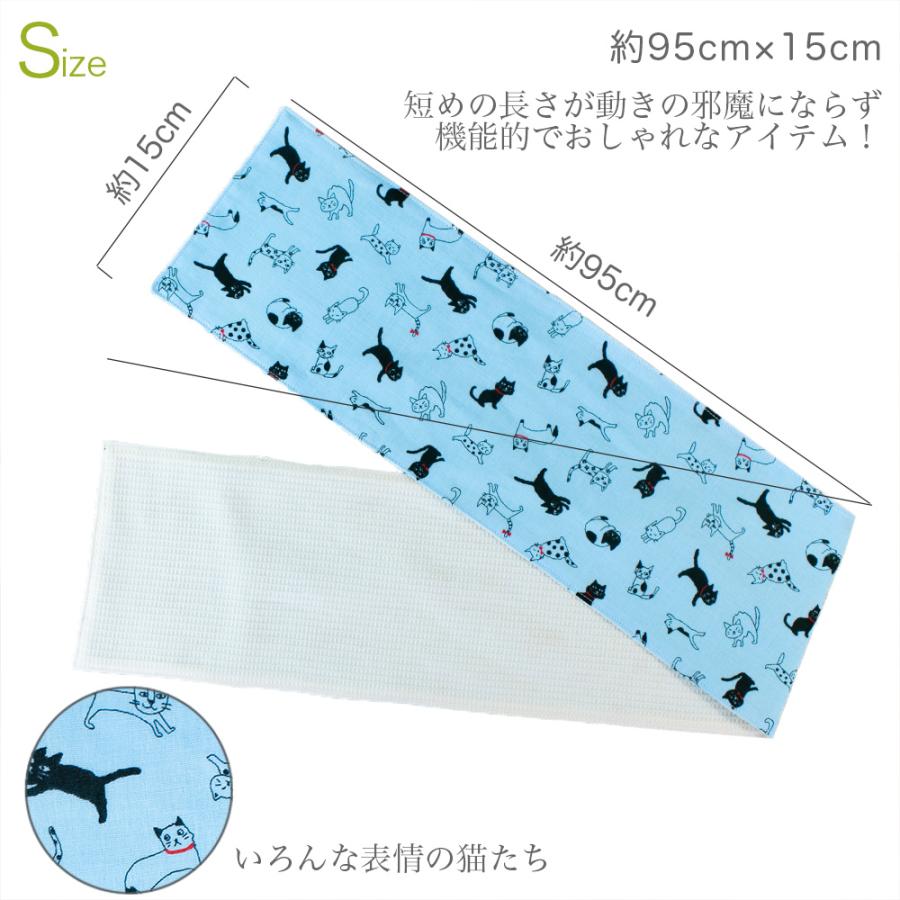タオルマフラー ネコ柄 ブルー ガーゼ コットン 日本製 ハンドメイド