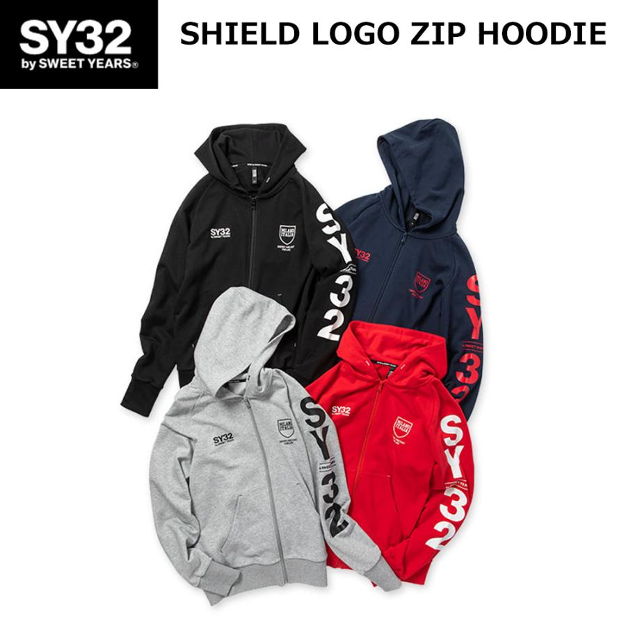 SY32 シールド ロゴ ジップ フーディー SHIELD LOGO ZIP HOODIE 13067 エスワイサーティトゥバイスィートイヤーズ パーカー ジッパー メンズ ウエア 全4色 ブラック レッド グレイ ネイビー フード SY32 by SWEET YEARS（エスワイサーティトゥバイスィートイヤーズ