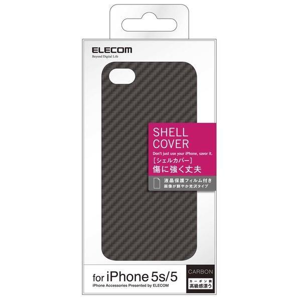 iPhone SE/5s/5用シェルカバー 高級感漂うカーボン調 ブラック 黒色 +液晶保護フィルム付 PS-A12PVD01 ELECOM｜blankmedia｜02