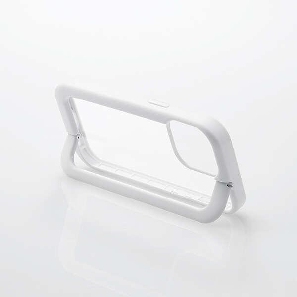 ELECOM iPhone 13 Pro 3眼用 ホワイトフレーム 背面コンパクトに折畳めるスタンドが付いた動画視聴が快適なハイブリッドケース PM-A21CHVSTWH｜blankmedia｜04