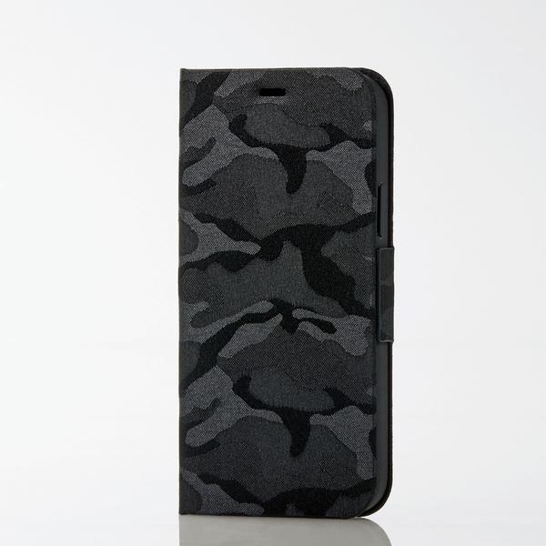 ELECOM iPhone 11 Pro ファブリックケース 薄型 カモフラ 磁石付 ブラック スタンド機能付 ワイヤレス充電に対応 PM-A19BPLFUCFBK｜blankmedia