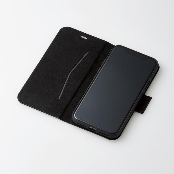 ELECOM iPhone 11 Pro ファブリックケース 薄型 カモフラ 磁石付 ブラック スタンド機能付 ワイヤレス充電に対応 PM-A19BPLFUCFBK｜blankmedia｜03