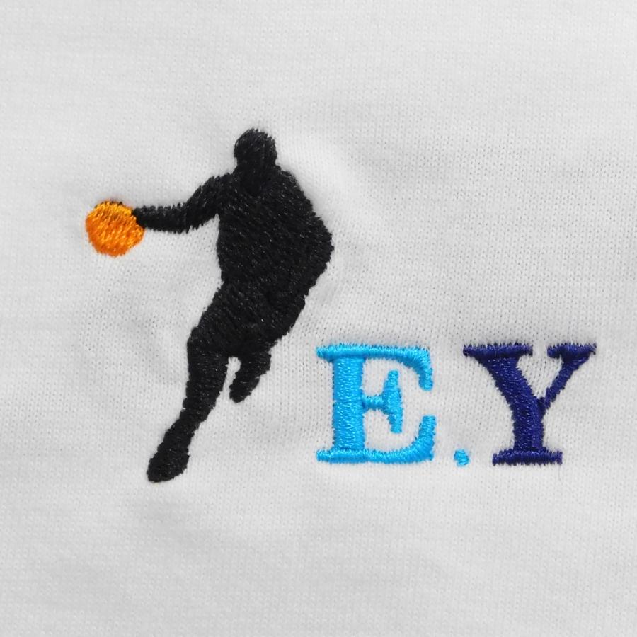 バスケのシルエットとイニシャル刺繍入りTシャツ 男女兼用 6.2