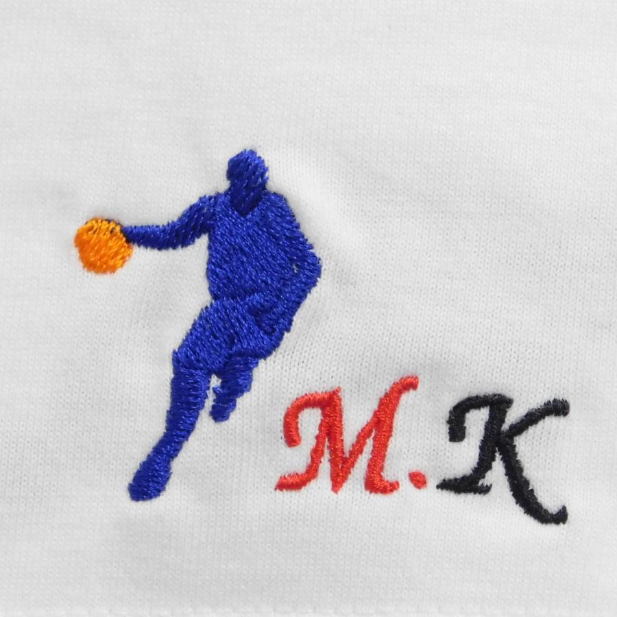 バスケのシルエットとイニシャル刺繍入りTシャツ 男女兼用 6.2