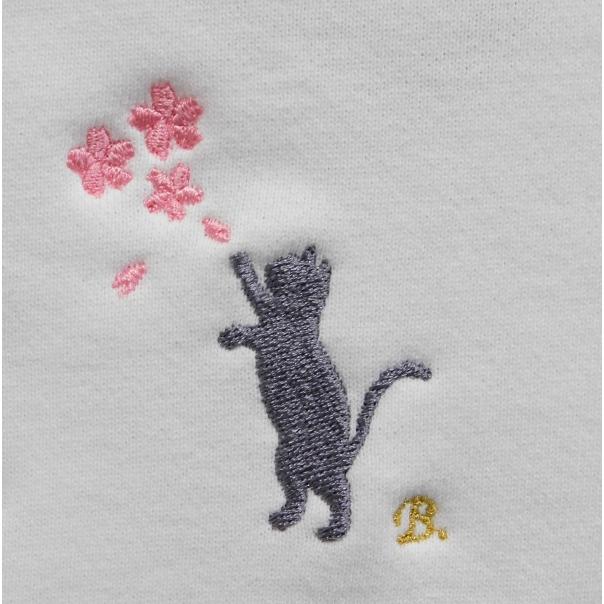 さくら舞う猫の刺繍入りクールネックスウェット　10.0オンス　男女兼用　誕生日プレゼント　お揃い さくら舞う猫の刺繍入りクールネックスウェット 10.0オンス 男女