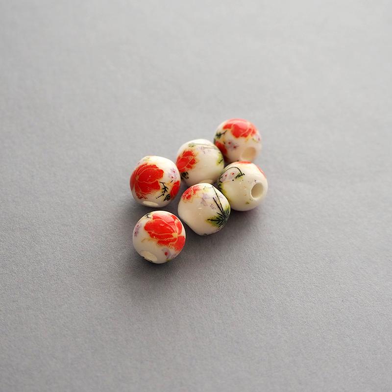 BLAZE 6個入り 陶器ビーズ フラワー 8mm 花 花柄 丸玉 ラウンド とんぼ