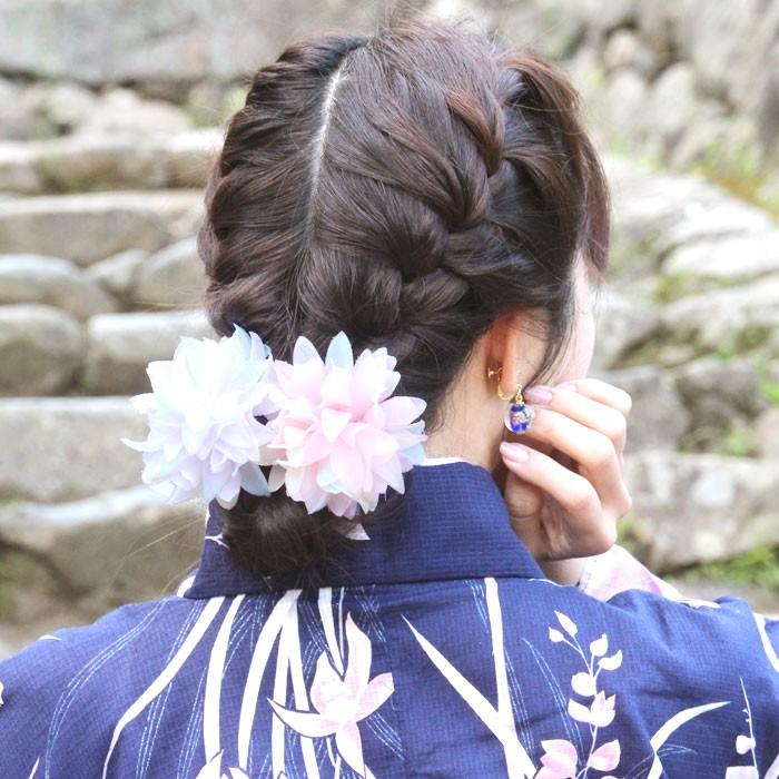 BLAZE 浴衣 髪飾り フラワー ヘアゴム トリプルカラー ヘアアクセ
