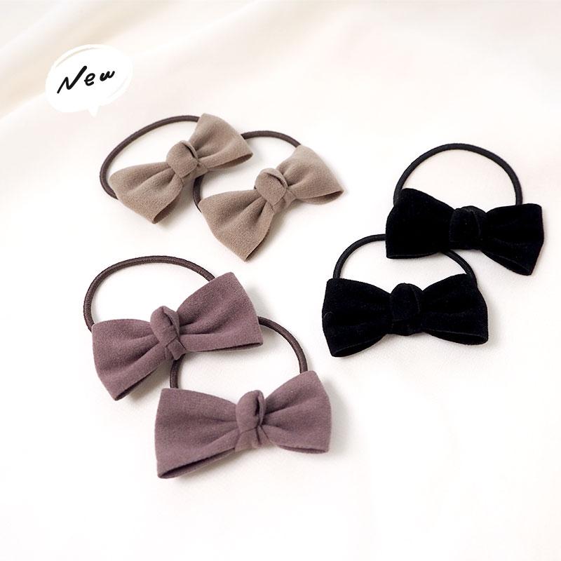 BLAZE ヘアゴム ベロア リボン シンプル 2個セット ブラック 黒