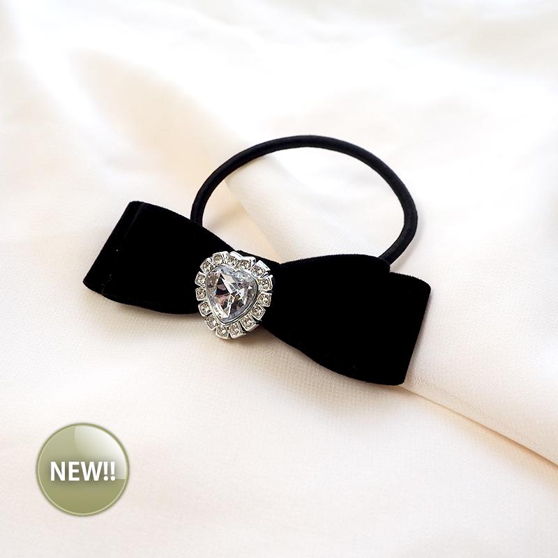 BLAZE ヘアゴム ベロア リボン シンプル チャーム付き ブラック グレー