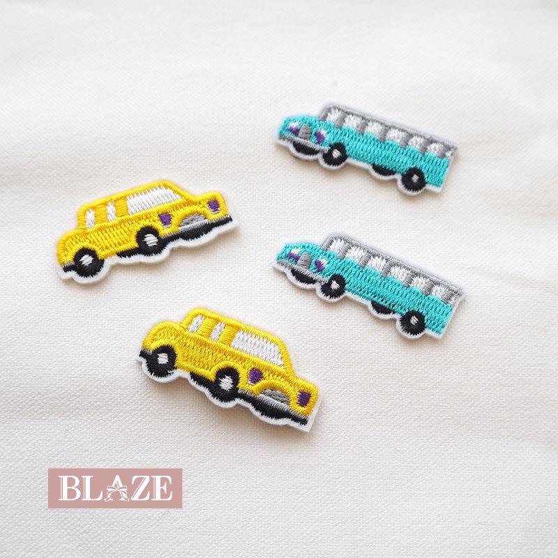 ワッペン 2個セット アイロン 接着 刺繍 アップリケ 乗り物 車 バス  