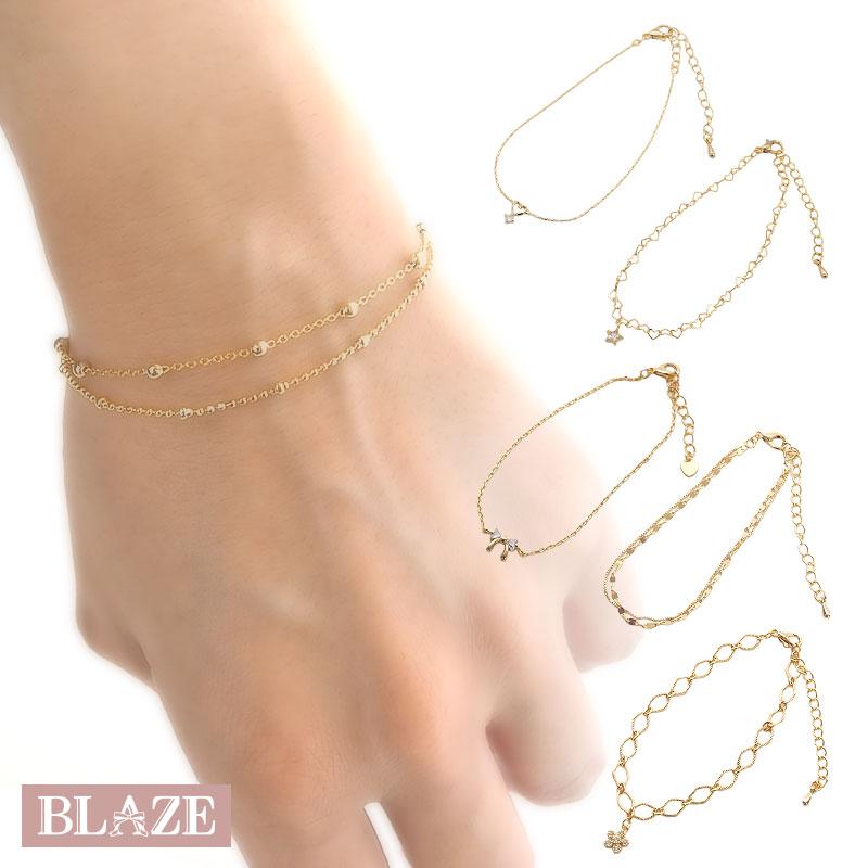 BLAZE ブレスレット ゴールドチェーン レディース 細め 2連 華奢 高