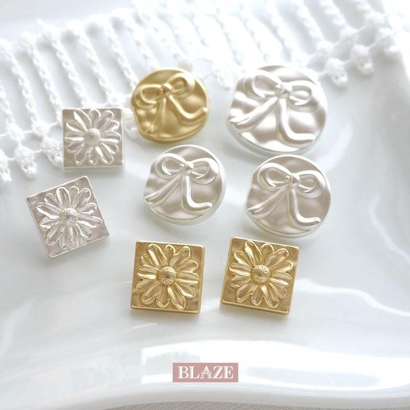 BLAZE 2個入り メタル ボタン マットカラー ゴールド シルバー りぼん