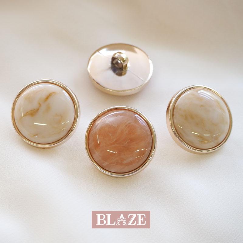 2個入り プラスチック ボタン 25mm ストーン マーブル ゴールド BLAZE 