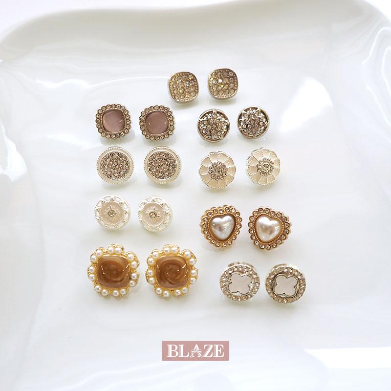 BLAZE 2個セット メタルボタン 11mm 12mm 15mm パール ストーン調