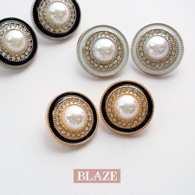 BLAZE 2個入り メタルボタン パール ビジュー 直径約20mm BLAZE