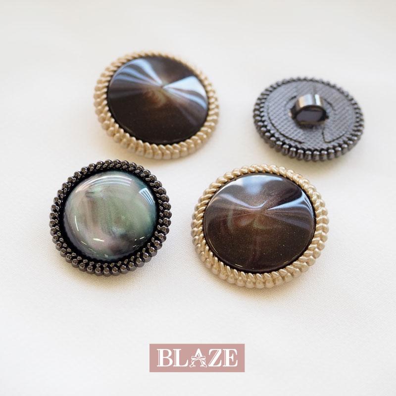 2個入り メタル ボタン 20mm 23mm オーロラ マーブル ストーン 