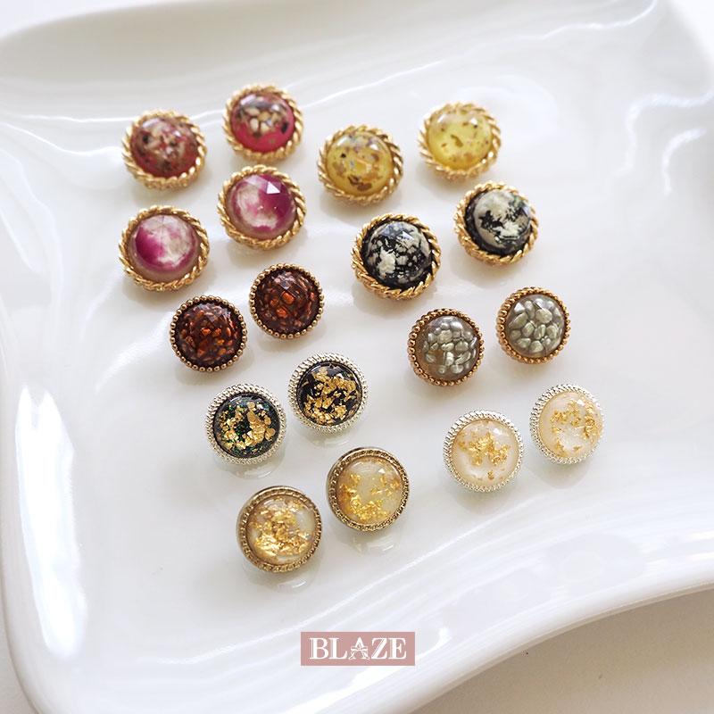 BLAZE メタル ボタン 12mm 15mm アンティーク 風 ラメ マーブル シェル