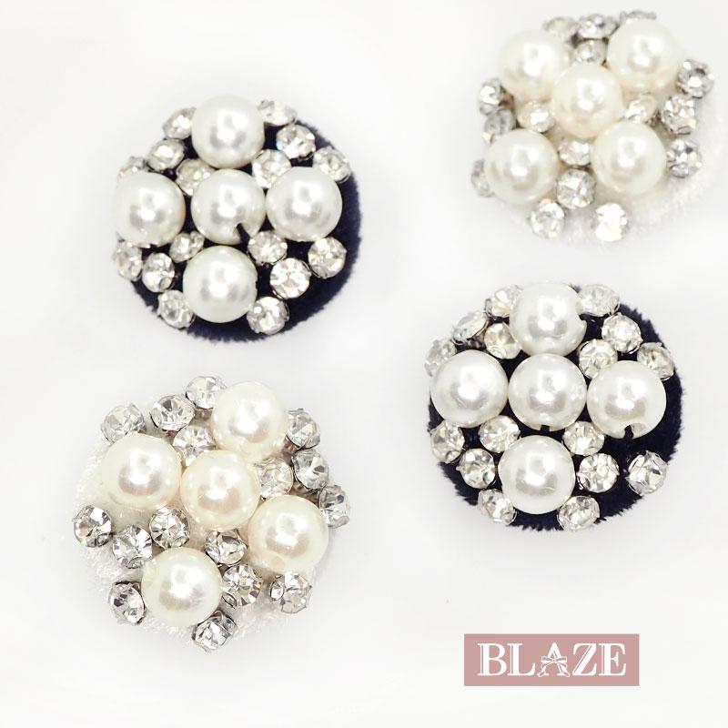 BLAZE 2個セット ビジュー ボタン 25mm クロス パール ベロア