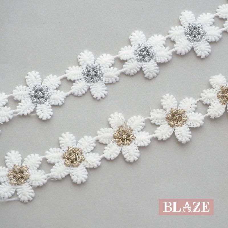 BLAZE 50cmカット ケミカルレース 約23mm幅 フラワー ゴールド