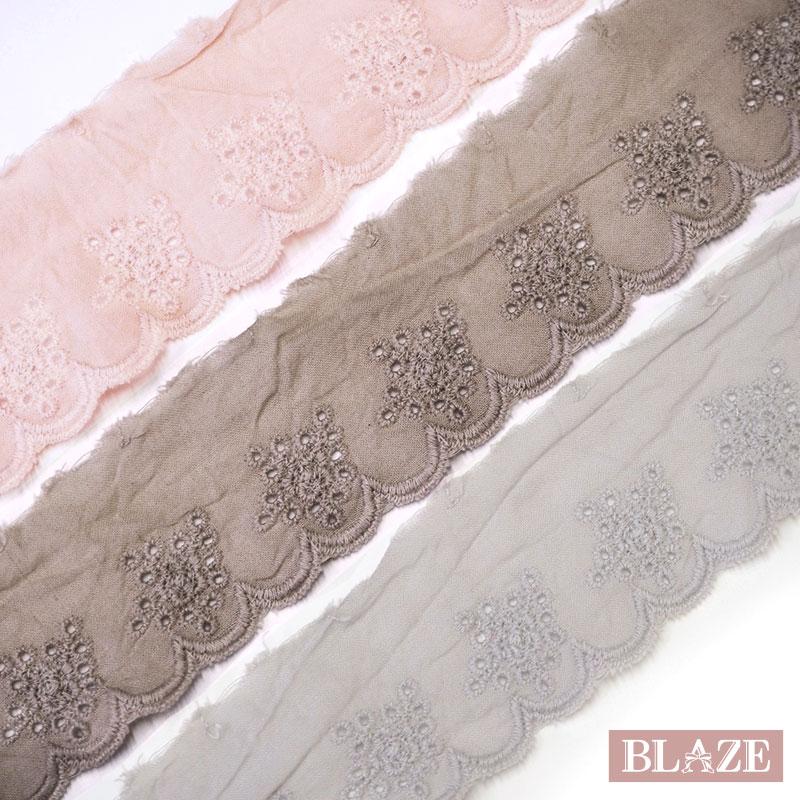 手染めレースC BLAZE コットンレース 4cm幅 ナチュラル 幅広 ハンドメイド 手芸