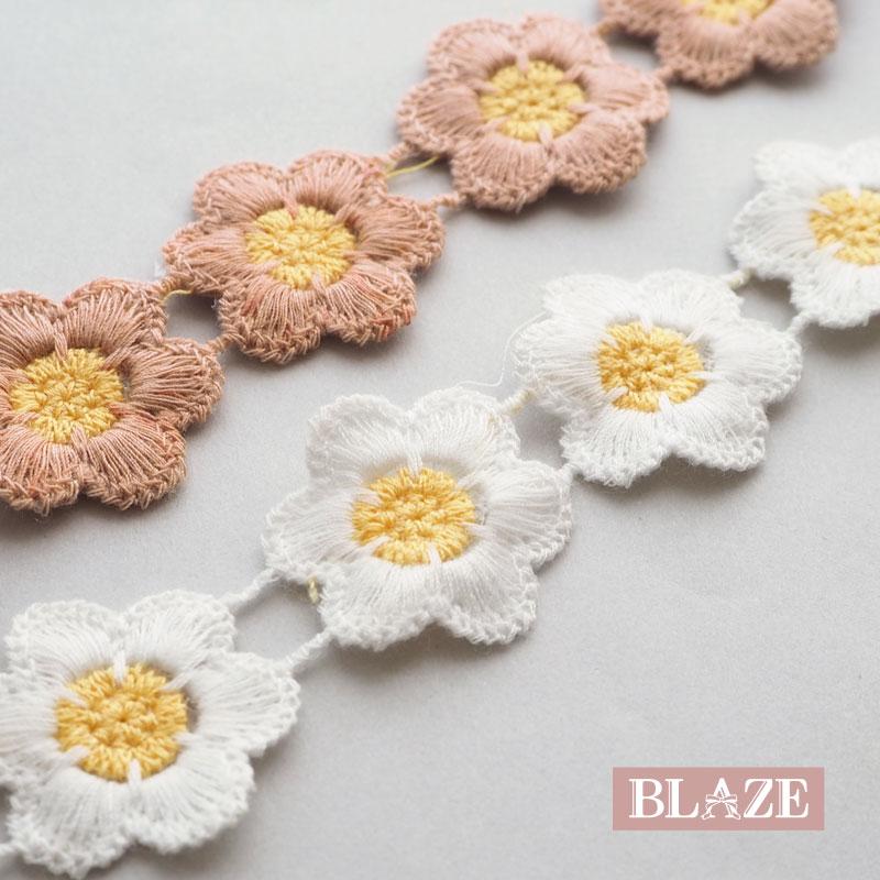 BLAZE 50cmカット ケミカルレース 約30mm幅 フラワー カラー くすみ