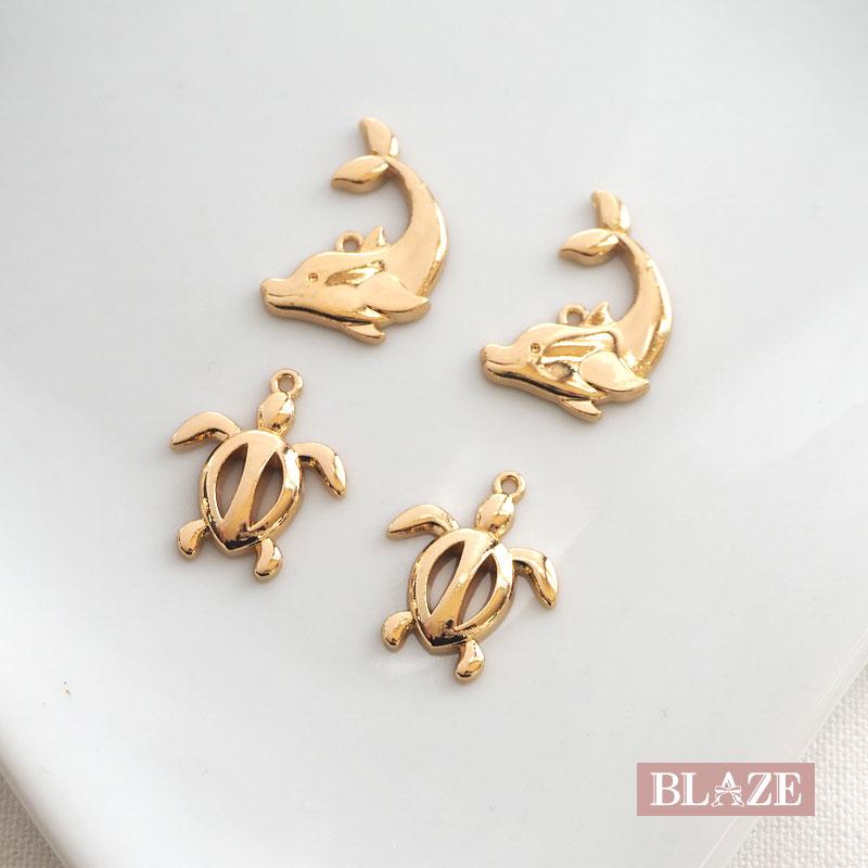 BLAZE 2個入り メタルチャーム 海の生き物 イルカ カメ 亀 材料 手作り