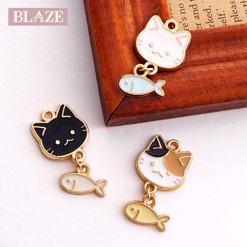 BLAZE エポ チャーム 猫 と ゆらゆら 魚 ねこ カン付き ハンドメイド