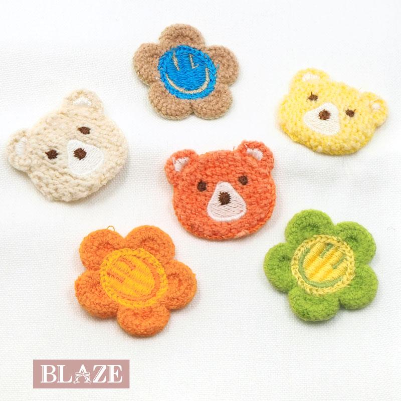 ワッペン 2個セット 編みモチーフ 接着シート付 くま 花 フラワー  