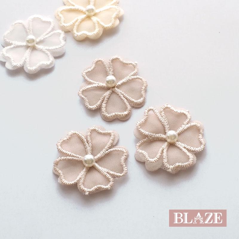 BLAZE(手芸) 【3個セット】フラワー モチーフ シフォン パール BLAZE(手芸) 【3個セット】フラワー モチーフ シフォン パール