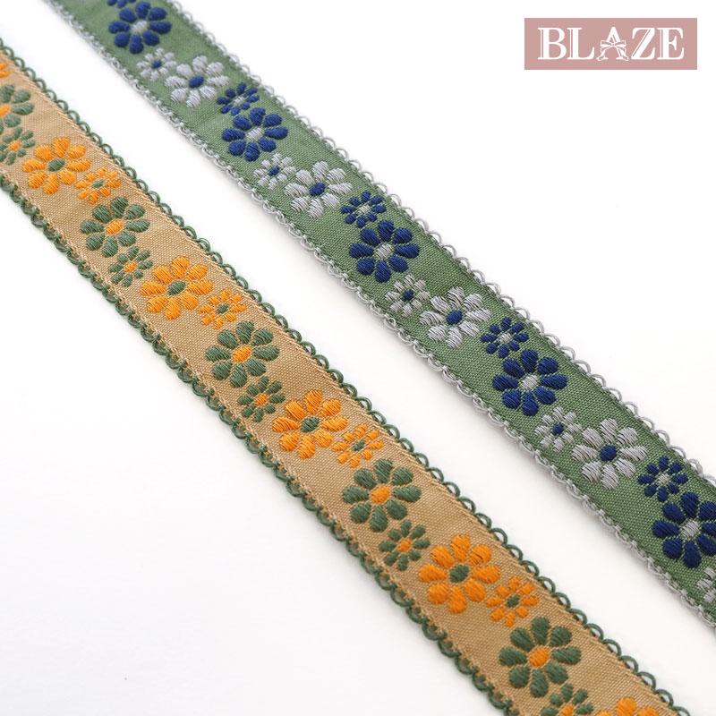 BLAZE 50cmカット 刺繍テープ レトロ調 フラワー 約2.5cm幅 手芸用