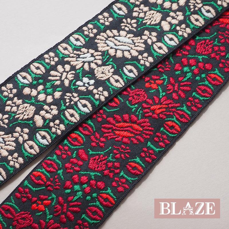 BLAZE 50cmカット 刺繍テープ リボン チロリアン レトロ フラワー 幅広