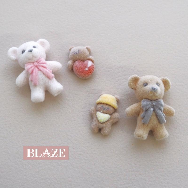 BLAZE デコパーツ フロッキー くま リボン カボション デコ 貼付け