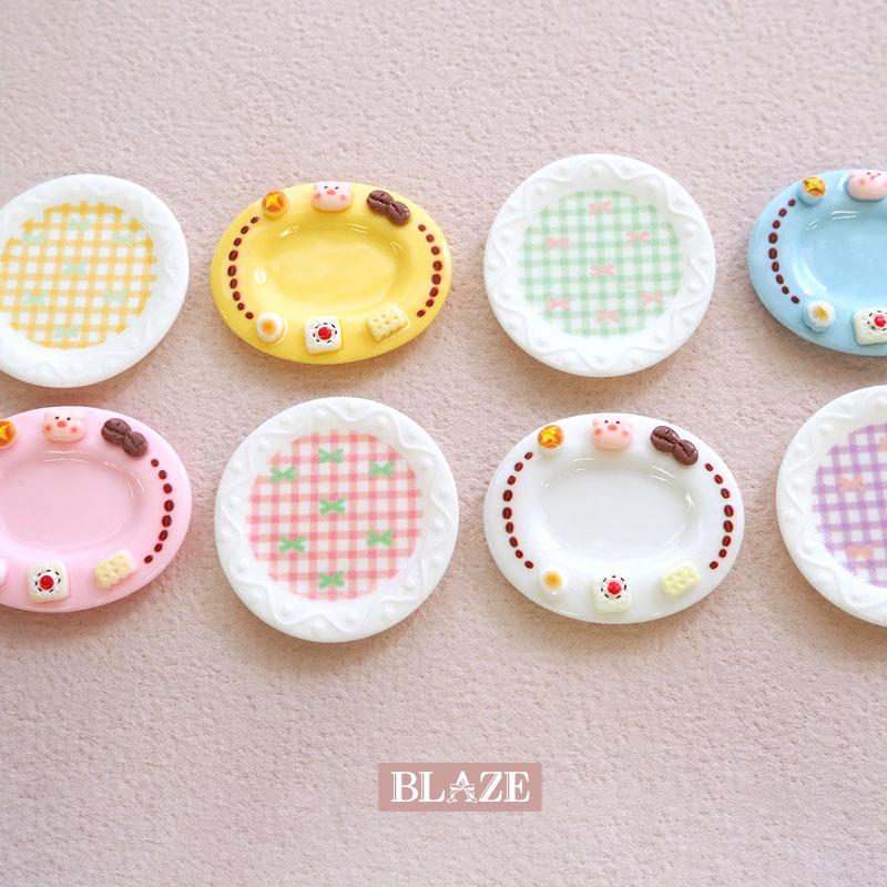 BLAZE デコパーツ プレート デザイン りぼん チェック 皿 土台