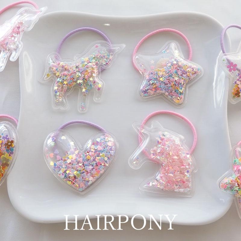 ヘアゴム キッズ シャカシャカ クリア スパンコール入り ラメ