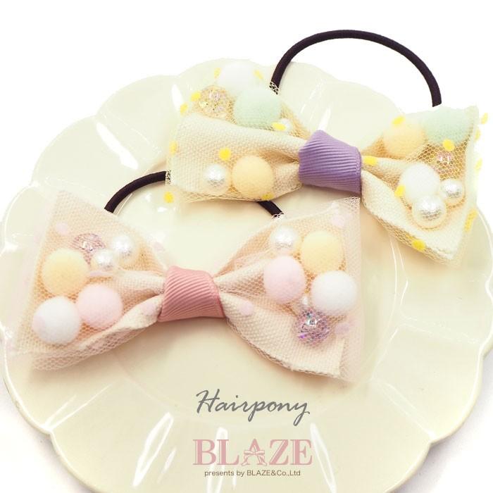 大きめ リボン ヘアゴム ビーズ イン Blaze ヘアアクセサリー